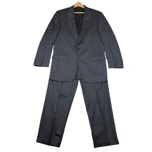 Issimo Suit Men 40L (Fit 43.5L/34x32) Charcoal Pinstripe Wool 2PC Made in Italy